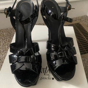 YSL TRIBUTE PLATFORM SANDALS IN PATENT LEATHER BLACK